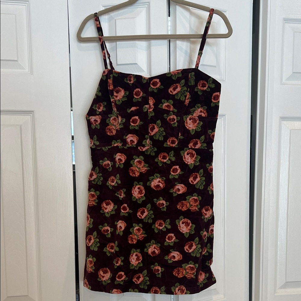 Urban outfitters maroon Floral velvet Mini Dress